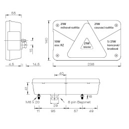 Svítilna Aspöck Multipoint V sdružená, P-BL/BR/KO/CO/ML/RZ, baj8