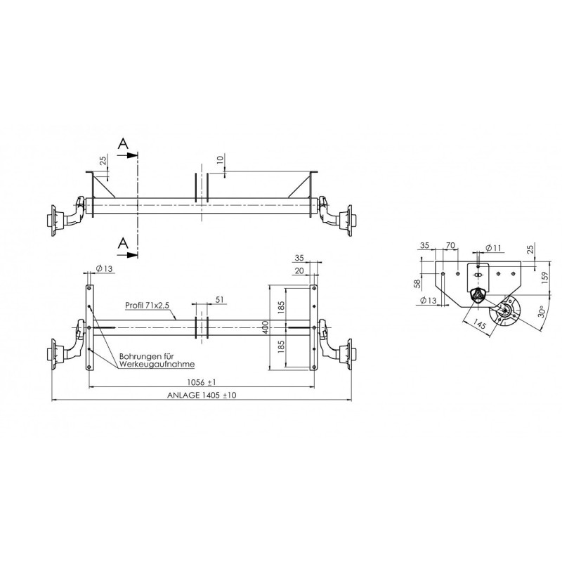 Náprava AL-KO UBR 700-5 (750 kg) a 1056 mm, c 1405 mm, 100x4, (Sacher)