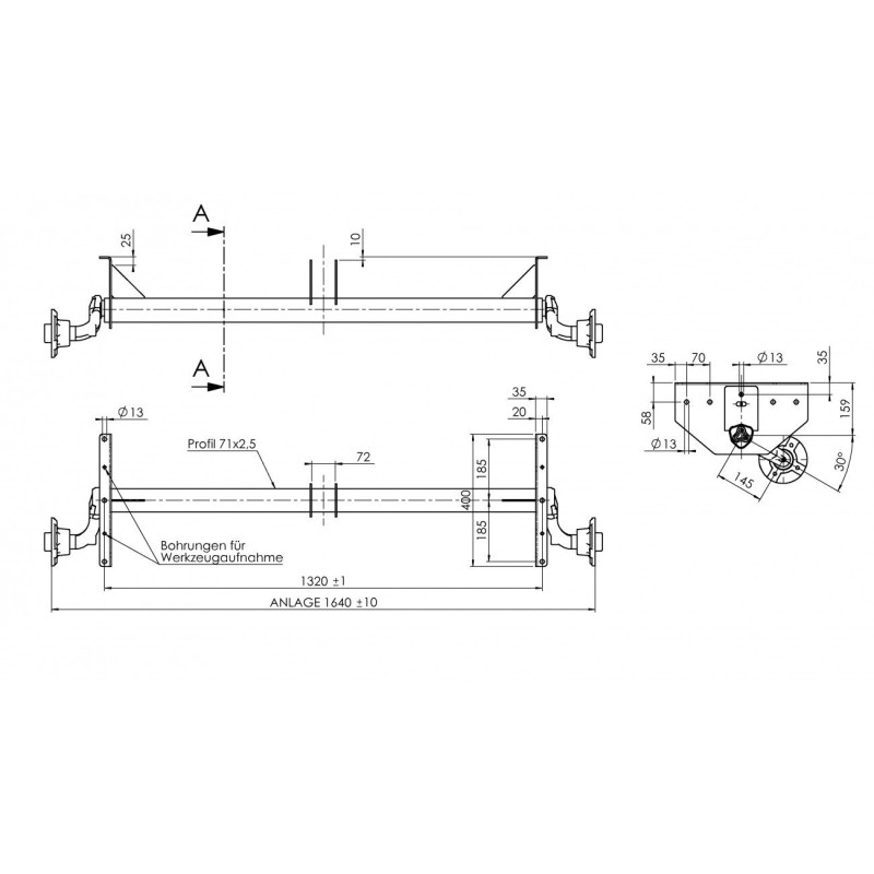 Náprava AL-KO UBR 700-5 (750 kg) a 1320 mm, c 1640 mm, 100x4, (Sacher)