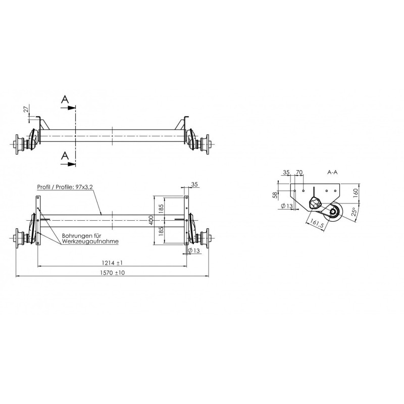 Náprava AL-KO UBR 1200-5 (1300 kg), a 1214 mm, c 1570 mm, 112x5 (Sacher)