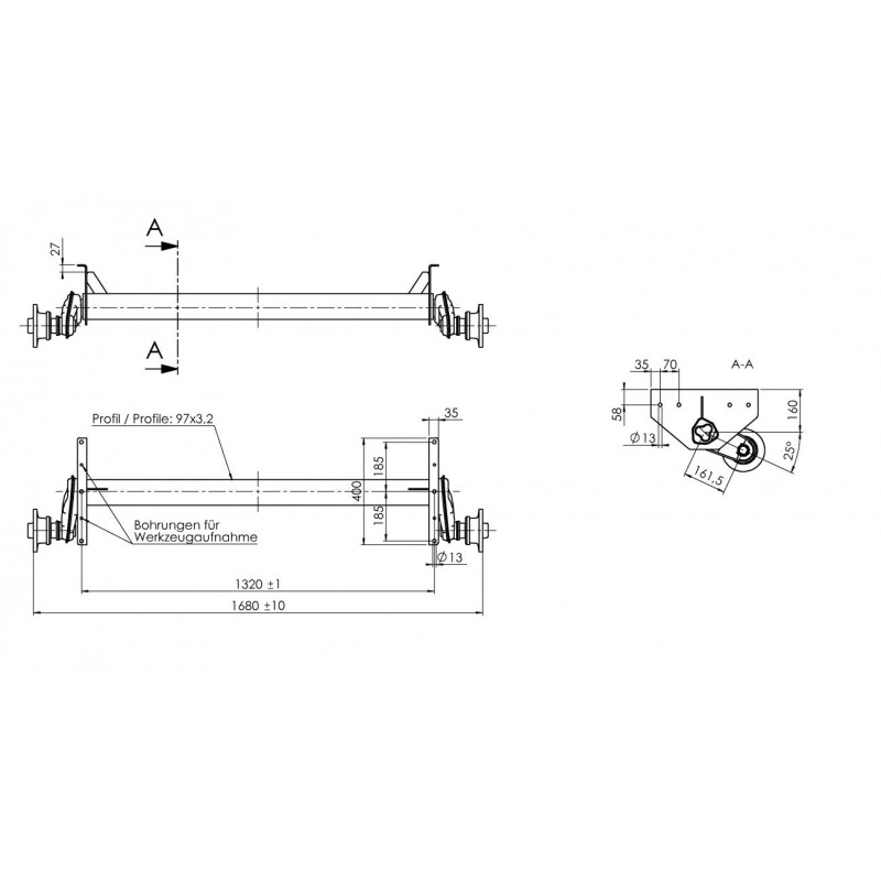 Náprava AL-KO UBR 1200-5 (1300 kg), a 1320 mm, c 1680 mm, 112x5 (Sacher)