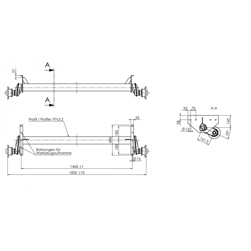 Náprava AL-KO UBR 1200-5 (1300 kg), a 1460 mm, c 1820 mm, 112x5 (Sacher)