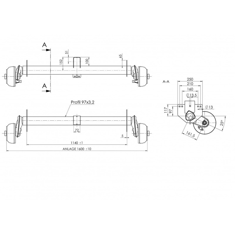 Náprava AL-KO Compact B 1200-6 (1350 kg) a 1180 mm, c 1630 mm, 2051, 112x5