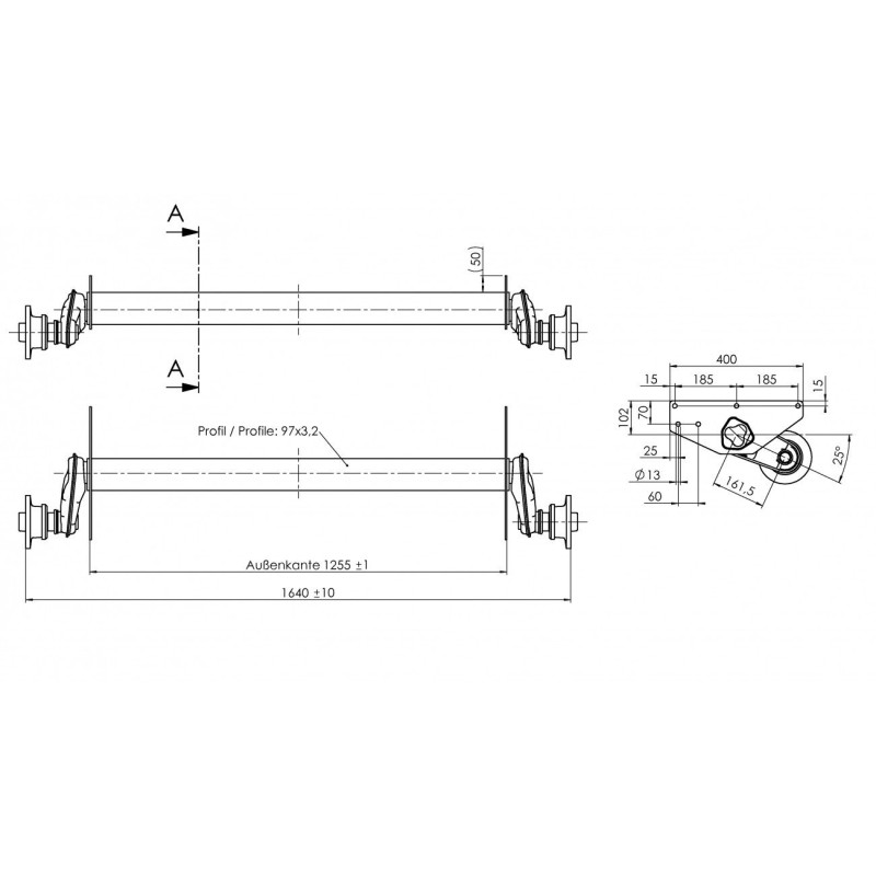 Náprava AL-KO UBR 1200-5 (1300 kg) a 1255mm, c 1640 mm, 112x5, (Maro)