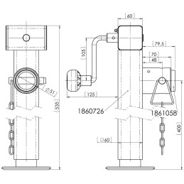 Opěrná noha Winterhoff SF 60-400 s kličkou+adapt. k navaření, 1300 kg
