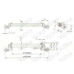 Náprava AL-KO UBR 1200-5 (1300 kg) a 1200 mm, c 1650 mm, 100x4, patky 90