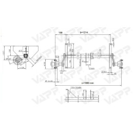 Náprava KNOTT VG 7 (750 kg) b 1214 mm, c 1560 mm, 100x4, patky 159, stř. opěra, Sacher