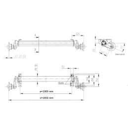 Náprava AL-KO UBR 1200-5 (1300 kg) a 1000 mm, c 1450 mm, 100x4, patky 90