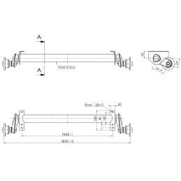 Náprava AL-KO UBR 1200-5 (1300 kg) a 1400 mm, c 1850 mm, 100x4, patky 90