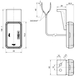 Svítilna přední obrysová LED Jokon PLR 230, 12V, s odrazkou, na držáku, L/P
