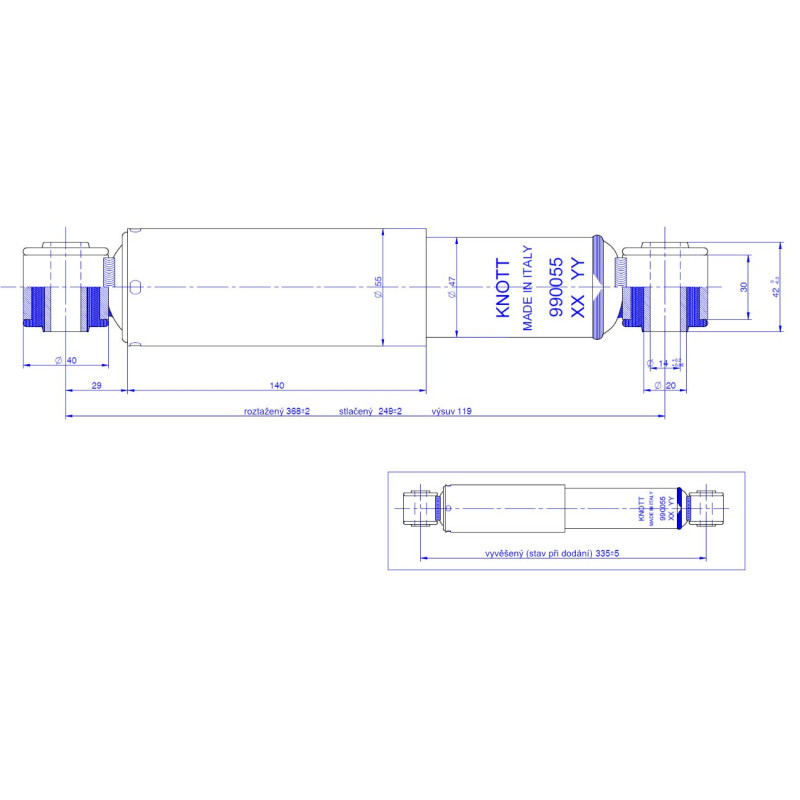 Tlumič k nápravě KNOTT typ 990055 (do 1800 kg/1 náprava) montáž za kolo