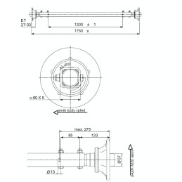 Náprava AL-KO Starr Plus LS (1500kg) a 1300 mm, c 1750 mm, 112x5