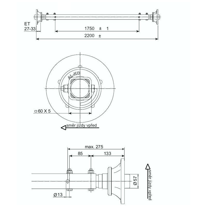 Náprava AL-KO Starr Plus LS (1500kg) a 1750 mm, c 2200 mm, 112x5
