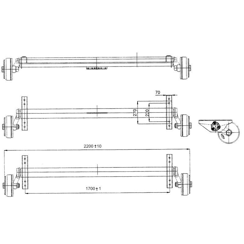 Náprava AL-KO Plus B 1800-9 (1800 kg) a 1700 mm, c 2200 mm, 2361, 112x5, zesílené patky