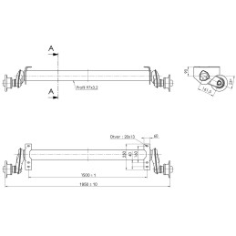 Náprava AL-KO UBR 1200-5 (1300 kg) a 1500 mm, c 1950 mm, 100x4, patky 90