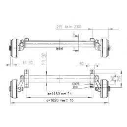 Náprava AL-KO Plus B 1600-1 (1600 kg) a 1150 mm, c 1620 mm, 2361, 112x5