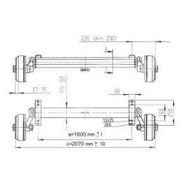 Náprava AL-KO Compact B 1600-3 (1500 kg) a 1600 mm, c 2070 mm, 2051, 112x5