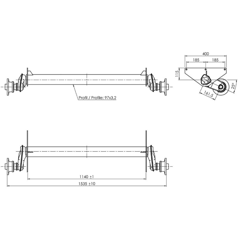 Náprava AL-KO UBR 1200-5 (1300 kg) a 1140 mm, c 1535 mm, 100x4, patky 115, Sportjacht