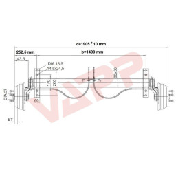 Náprava KNOTT VGB 18 (1800 kg) b 1400 mm, c 1870 mm, 250x40, 112x5