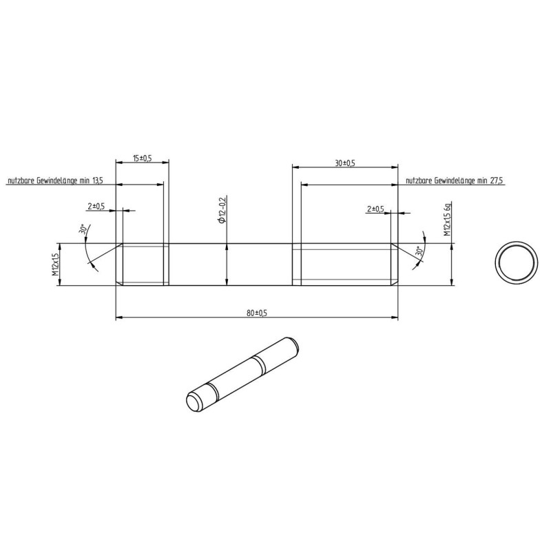 Čep závitový (svorník - šteft) do bubnu KNOTT 200x50 10" FITZEL