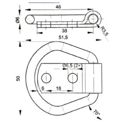 Třmen s okem k přívěsům BASIC, PRAKTIK (vč. šroubů a podložky)