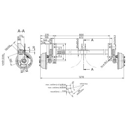 Náprava KNOTT VGB 18 (1800 kg) b 800 mm, c 1270 mm, 250x40, 112x5