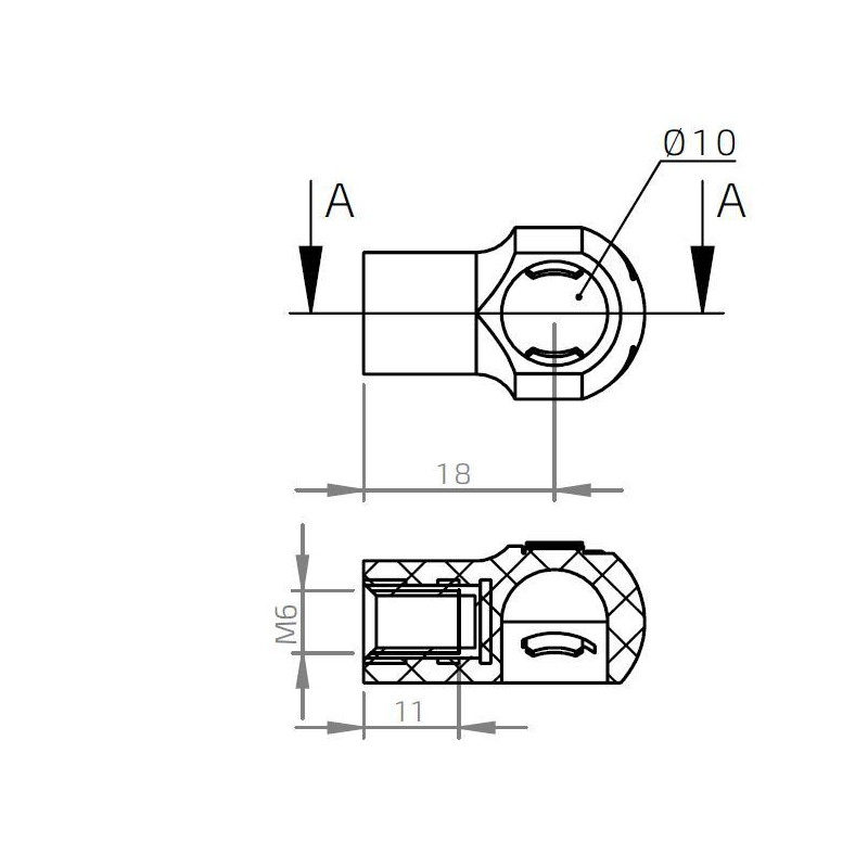 Pouzdro kulového kloubu k plynové vzpěře BM, c 18mm, pro závit M6, plast