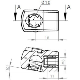 Pouzdro kulového kloubu zkosené k plynové vzpěře BM, c 18mm, pro závit M6, plast
