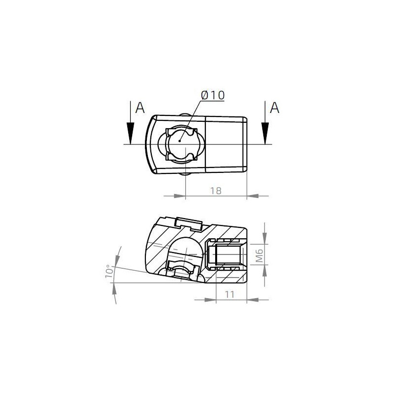 Pouzdro kulového kloubu zkosené k plynové vzpěře BM, c 18mm, pro závit M6, plast