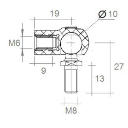 Kulový kloub k plynové vzpěře BM, M8x13, c 19mm, pro závit M6, ocel