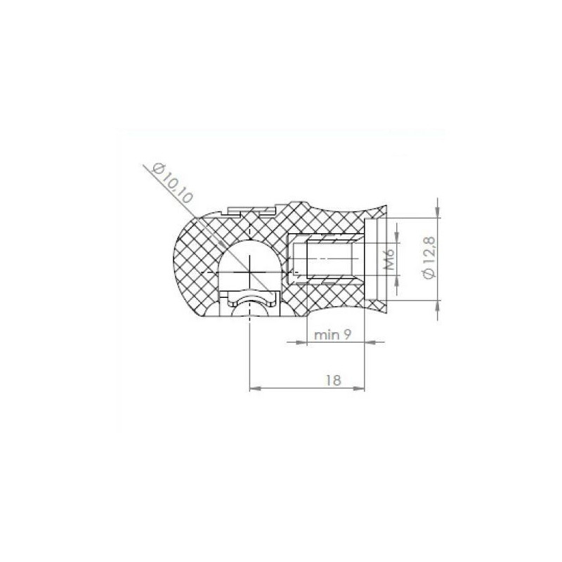 Pouzdro kulového kloubu k plynové vzpěře BM AT, c 18mm, pro závit M6, plast
