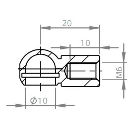Pouzdro kulového kloubu k plynové vzpěře BM, c 20mm, pro závit M6, ocel