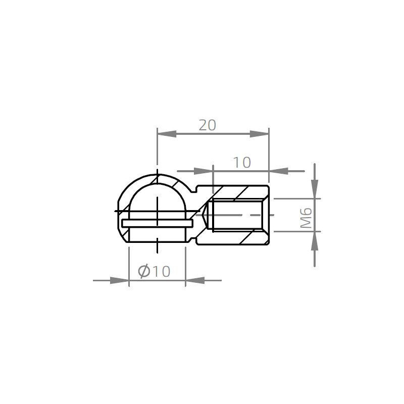 Pouzdro kulového kloubu k plynové vzpěře BM, c 20mm, pro závit M6, ocel