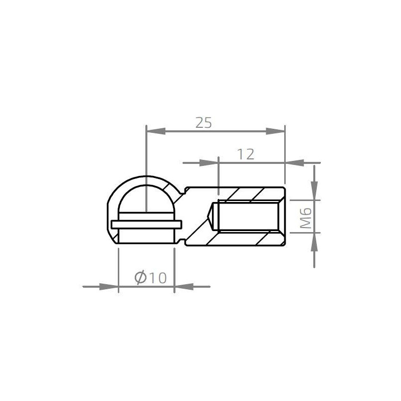Pouzdro kulového kloubu k plynové vzpěře BM, c 25mm, pro závit M6, ocel