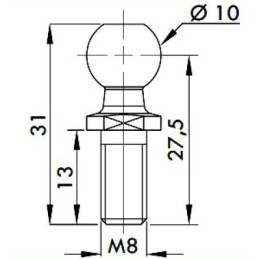 Čep kulového kloubu k plynové vzpěře BM, c 27,5mm, M8, ocel