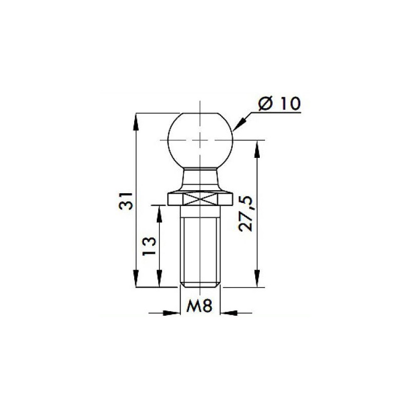 Čep kulového kloubu k plynové vzpěře BM, c 27,5mm, M8, ocel