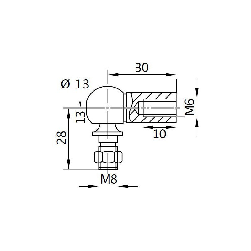Kulový kloub k plynové vzpěře BM, M8x13, c 30mm, pro závit M6, ocel