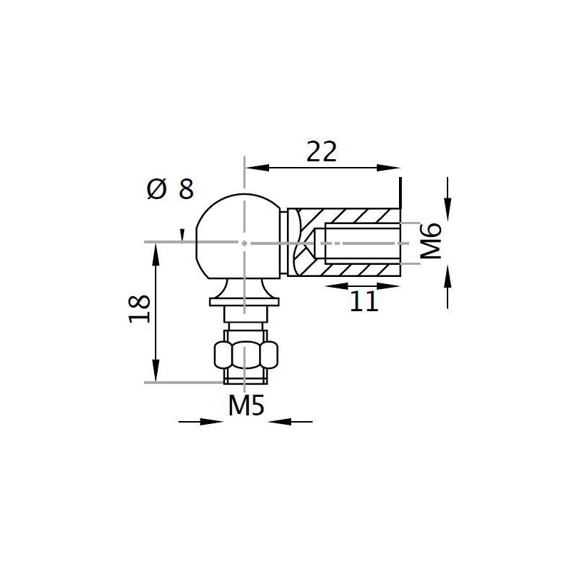 Kulový kloub k plynové vzpěře BM, M5x10, c 22mm, pro závit M6, ocel