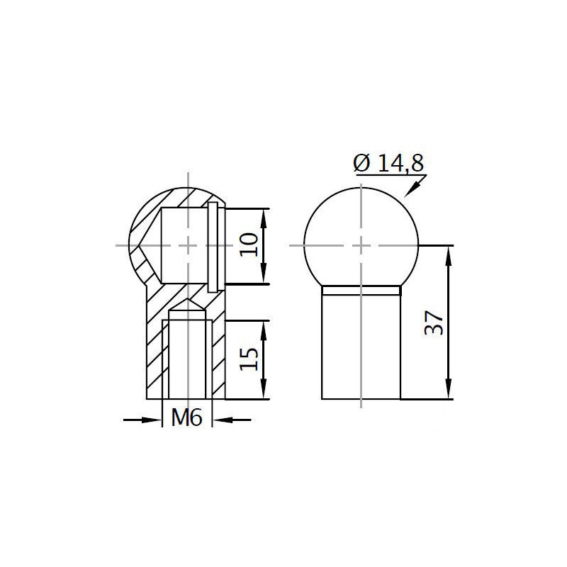 Pouzdro kulového kloubu k plynové vzpěře BM, c 27mm, pro závit M6, ocel