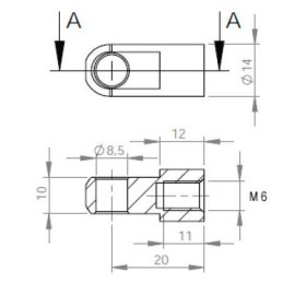 Oko k plynové vzpěře BM, pr. 8,5mm, c 20mm, pro závit M6, ocel