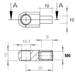 Oko k plynové vzpěře BM, pr. 10,1mm, c 20mm, pro závit M6, ocel