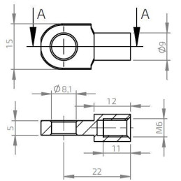 Oko k plynové vzpěře BM, pr. 8,1mm, c 22mm, pro závit M6, ocel