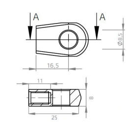 Oko k plynové vzpěře BM, pr. 8,5mm, c 16,5mm, pro závit M6, ocel