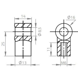 Oko k plynové vzpěře BM, pr. 8,5mm, c 25mm, pro závit M6, plast
