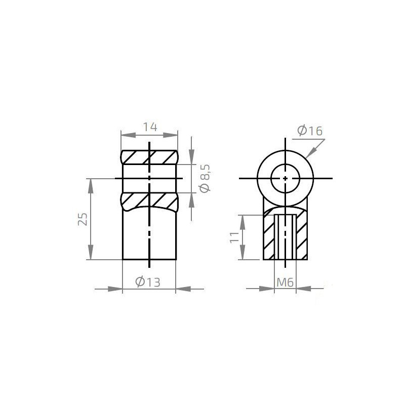 Oko k plynové vzpěře BM, pr. 8,5mm, c 25mm, pro závit M6, plast