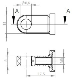 Oko k plynové vzpěře BM, pr. 8,6mm, c 17,5mm, pro závit M6, alu