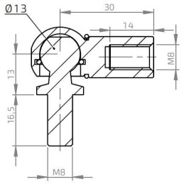 Kulový kloub k plynové vzpěře BM, M8x16, c 30mm, pro závit M8, ocel