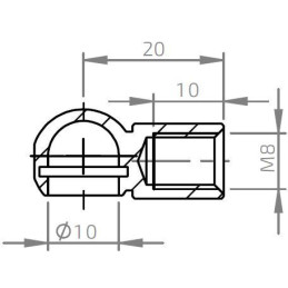 Pouzdro kulového kloubu k plynové vzpěře BM, c 20mm, pro závit M8, ocel