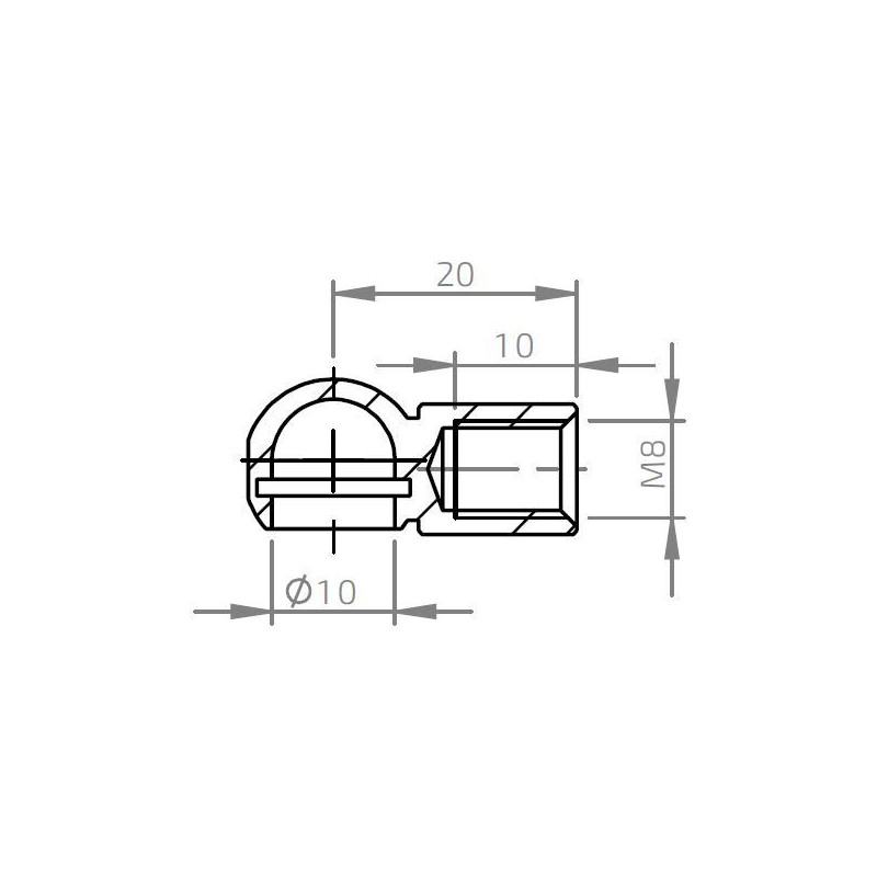 Pouzdro kulového kloubu k plynové vzpěře BM, c 20mm, pro závit M8, ocel