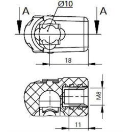 Pouzdro kulového kloubu k plynové vzpěře BM, c 18mm, pro závit M8, plast